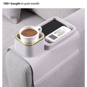 Gray Sofa Armrest Tray with Cup Holder